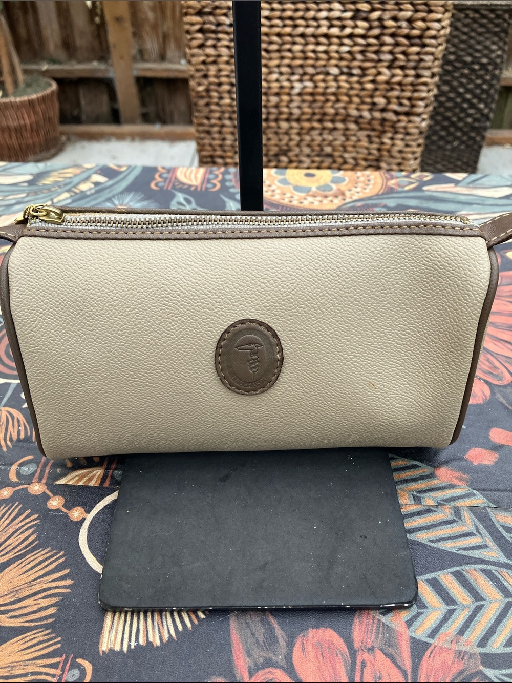 Trussardi Brown Leather Makeup Cosmetic Pouch